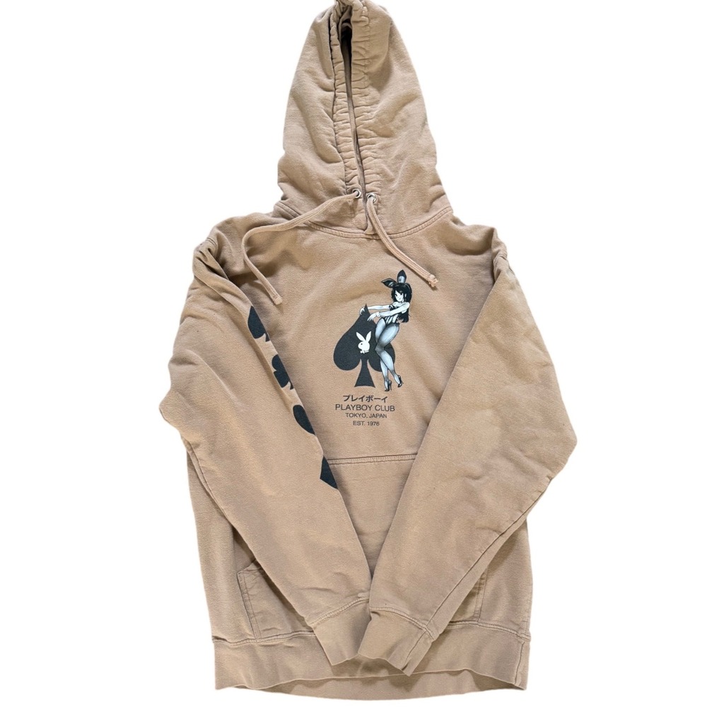 Playboy Club Tokyo Japan Hoodie Tan Color Bars Anime Bunny Girl Spade Mens M